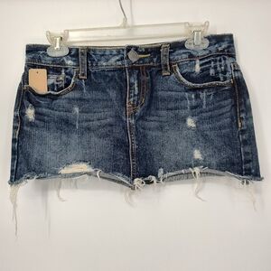 Aeropostale Blue Distressed Denim Mini Skirt Size Women's 3/4